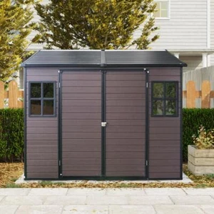 8x6 FT Resin Outdoor Storage Shed with Sloping Roof & Lockable Door for Garden - Picture 1 of 8
