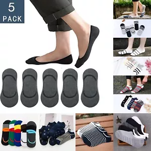 5 pares de calcetines mocasines antideslizantes invisibles de algodón a rayas lisas de corte bajo para hombre - Imagen 1 de 35