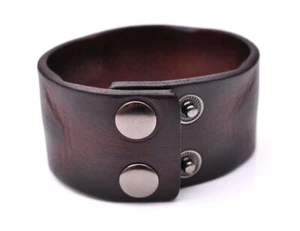 Breites Echt Leder Armband Braun Lederarmband Vintage Retro Punk Biker NEU - Bild 1 von 7