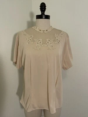 Vintage 1950s Nude Nylon Sheer Lace Rhinestone Blouse Shell Rockabilly VLV Pinup - Image 1 of 4