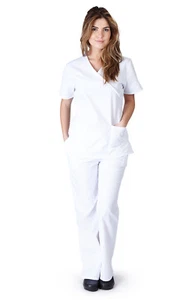 MD Medical Women Scrub Set NATURAL UNIFORMS Size XS - 3XL Mock Wrap top & pants - Picture 1 of 13