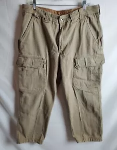 Jeans cargo Duluth Trading Flex Fire Hose kaki zip fly jeans uomo taglia 38x28 - Foto 1 di 7