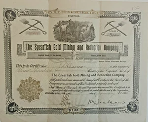 The Spearfish Gold Mining and Reduction Company 1905 Colorado stock certificate - Picture 1 of 1