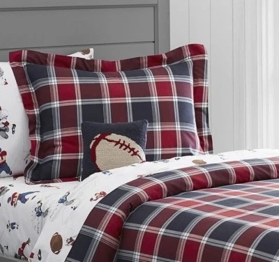 Pottery Barn Disney plaid DUVET COVER +SHAM holiday gift star space boy school - - Image 1 of 4