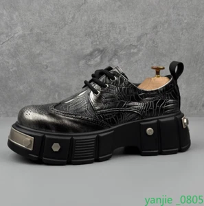 Punk Remache Para Hombres Británico Punta Redonda Plataforma Tallada Con Cordones Zapato Informal Motocicleta - Imagen 1 de 8
