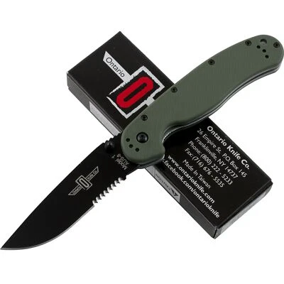Ontario RAT 1 OD Green Handle Black AUS-8 Blade Pocket Knife 8847OD Folder - Image 1 of 2