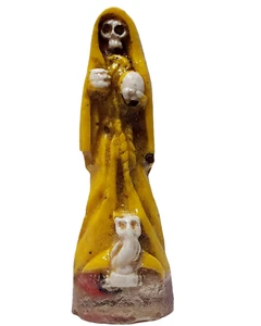 Yellow Fixed 1.25" Pocket Santa Muerte Holy Death Grim Reaper Statue Mexico - Picture 1 of 1