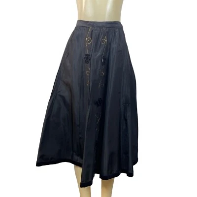 Falda larga vintage años 80 Miss Féraud para mujer negra con arte floral bordado Foto 1 de 4