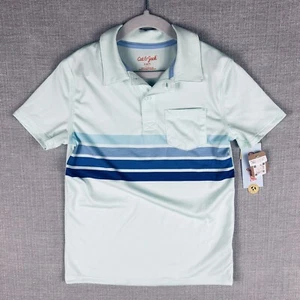 Cat & Jack Polo Shirt Boys Small Blue Green Stripes Performance Golf Tennis - Picture 1 of 5