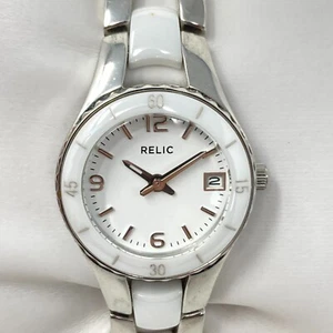 Relic Watch Women 25mm Silver Tone Date White 50M WR New Battery SMALL 5.5" - Picture 1 of 20