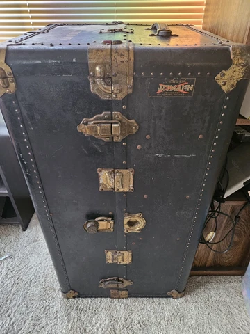 Antique Cushioned-top Wardrobe  Steamer Trunk 1920’s Vintage-Green Cover