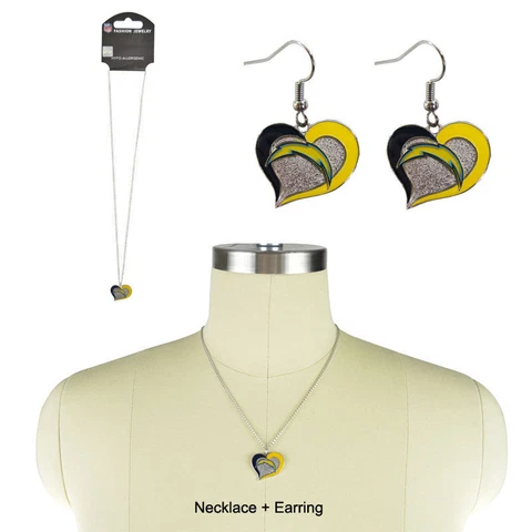NWT Aminco NFL San Diego Chargers Swirl Heart Necklace and Earring Set Cover