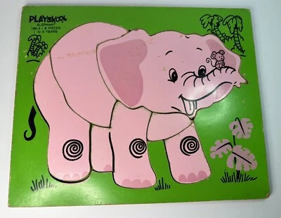 Playskool Vintage Pink Elephant Wood Puzzle #165-3 Ages 2-5 - Image 1 of 3