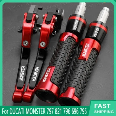 For DUCATI MONSTER 797 821 796 696 795 Brake Clutch Levers Handlebar Grips Set - Image 1 of 4