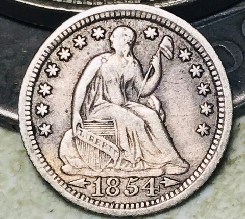 1854 Seated Liberty Half Dime 5C Arrows Ungraded Choice US Silver Coin CC18721 Cover