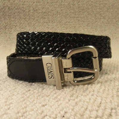 Cinturón Chaps charol talla 28 pequeño negro liso trenzado ajustado vintage 7414 Foto 1 de 4