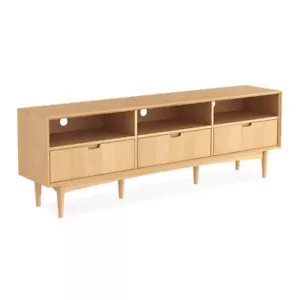 INGRID RETRO SCANDINAVIAN WOODEN OAK WIDE ENTERTAINMENT UNIT - Picture 1 of 7