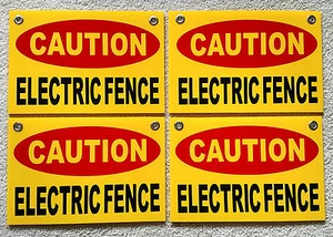 4 CAUTION ELECTRIC FENCE Plastic Coroplast Signs 8"X12" w/Grommets FREE SHIP y - Picture 1 of 1