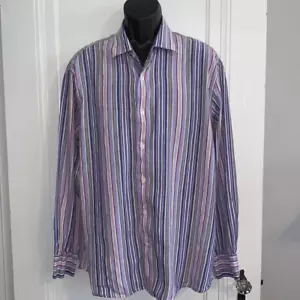 Tallia linen/cotton vertical pastel striped shirt - Picture 1 of 8