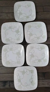 Corelle Eloquence quadratische große Teller 10,5"" hellgrüne Blumen Wirbel Menge 6 - Bild 1 von 7