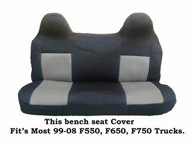  黑色/灰色网布长凳座椅套适合福特 F550、F650、F750 99-08 卡车 — 第 1/2 张图片