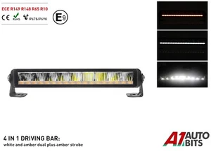 35.6cm LED Barre Lumineuse Blanc & Ambre Toit Warning Récupération Clignotant - Photo 1/15