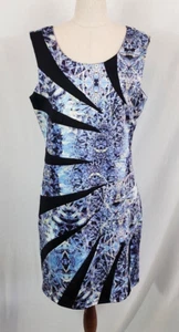 BNWT Caroline Morgan Multi-Blue Sleeveless Bodycon Lined Dress, Size AU 14. - Picture 1 of 8