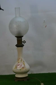 ANCIEN LAMPE DE CHEVET EN BRONZE ET PORCELAINE DECO SHABBY FLEUR ROSE LUSTRE ** - Imagen 1 de 9