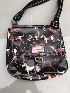 CATH KIDSTON DOGS IN COATS MESSENGER SATCHEL CROSS BODY HANDBAG BLACK OILCLOTH - Picture 1 of 18