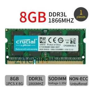Crucial 8GB DDR3L 1866MHz PC3L-14900S 1.35V 204Pin SODIMM Laptop Memory SDRAM BT - Picture 1 of 6