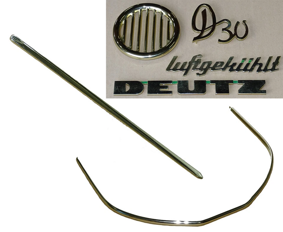 2x Zierleiste + messing Embleme für Deutz D30 Traktor Motorhaube Haubenleiste - Bild 1 von 1