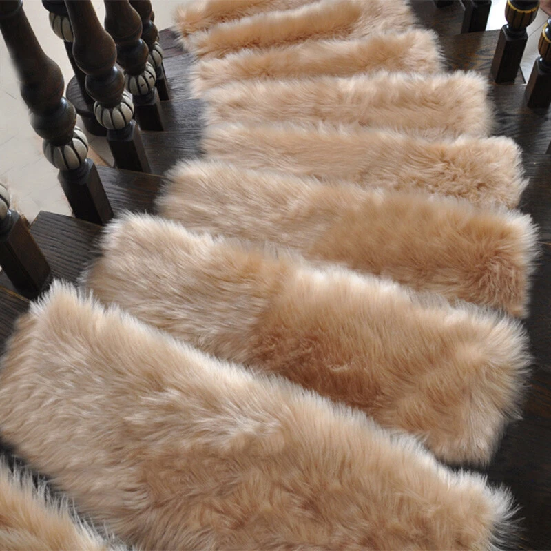 Alfombra de pie de lana de piel de fuax para escaleras 1 pieza alfombrilla escalones felpa autoadhesiva Foto 1 de 4