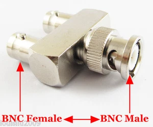 Conector adaptador de RF de 3 vías enchufe de latón BNC macho a 2 hembras para CCTV - Imagen 1 de 6