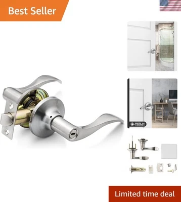 Maçaneta de porta alavanca de privacidade níquel acetinado com giro do polegar para quartos e banheiros - Imagem 1 de 4