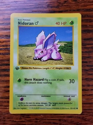 Nidoran Male 1st Edition Shadowless Pokemon Card Base Set 55/102 - MP - Image 1 of 2