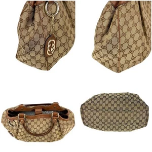 GUCCI Tote Bag GG Canvas Sukey Brown Tophandlebag Beige Logo Ladies Accessories - Picture 1 of 12