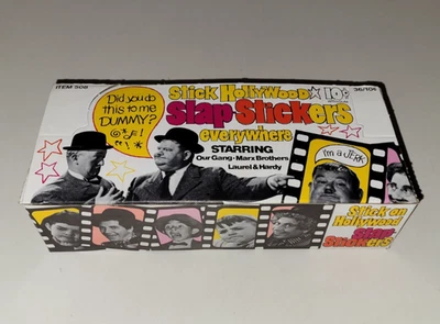 1975 HOLLYWOOD SLAP STICKERS Nice WAX CARD PACK EMPTY BOX Fleer LAUREL & HARDY - Image 1 of 4