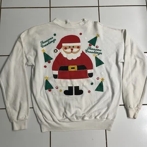 Vintage 80s Turtle Bay Santa Christmas Sweatshirt Seasons Greetings USA Made - Picture 1 of 10