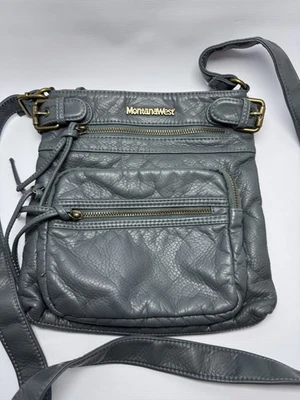 Montana West - Bolso Bandolera de Cuero - 9.5"x10" - Color Gris/Azul - Bolsillos con Cremallera Foto 1 de 4