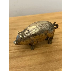 Vintage massiver Messing Schwein Briefbeschwerer Schreibtisch natürliche Patina Bauernhof Schwein Figur - Bild 1 von 8