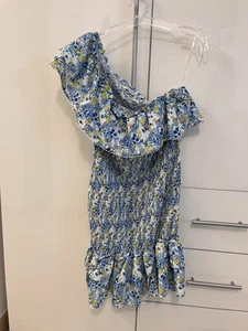 Sommerkleid Blau - Weiß Gelb - Mit Blümchen - Oneshoulder Gr. 38 - Stretch  - Bild 1 von 5