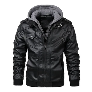 Herren PU-Lederjacke mit Kapuze – Gefütterte Biker Winterjacke Slim Fit EU - Bild 1 von 26