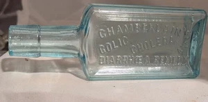c1900 CHAMBERLAIN'S COLIC CHOLERA DIARRHEA Remedy Aqua Blue Medicine Bottle Vtg - Picture 1 of 7