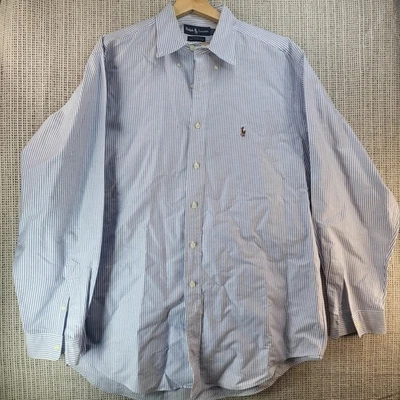 Camisa Ralph Lauren Para Hombre 16.5 35 Azul Blanco Rayas Yarmouth Oxford Abotonada Foto 1 de 4