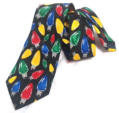 Christmas Lights Hand Made VTG Mens Tie Necktie 58 3/4" x 3 3/4" S Harris Korea - Image 1 of 4