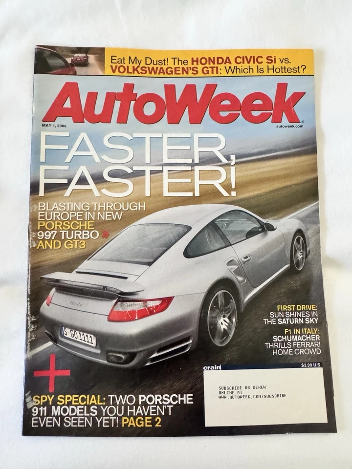 AUTOWEEK 2006 MAY 01 - CIVIC Si vs VW GTI, 911 TURBO & GT3, '62 LOTUS ELITE - Image 1 of 1