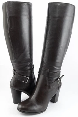 $179 MARC FISHER KESSLER Botas hasta la rodilla de diseñador de cuero marrón oscuro 9,5 Foto 1 de 4