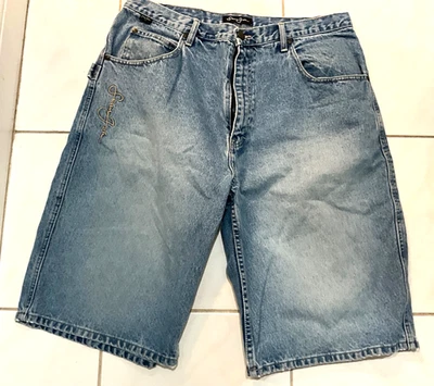 Vintage Y2K EMBROIDERED Sean John Shorts Mens 36 Blue Baggy Faded Jorts Hip Hop - Image 1 of 4