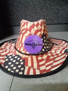 Vintage Patriotic Cowboy Hat With New Orleans Voodoo Pin And Strings - Picture 1 of 3