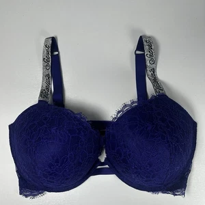 Reggiseno push-up Victoria's Secret 36DDD *MOLTO SEXY* CINTURINO LUCIDO PIZZO *Night Ocean* - Foto 1 di 7
